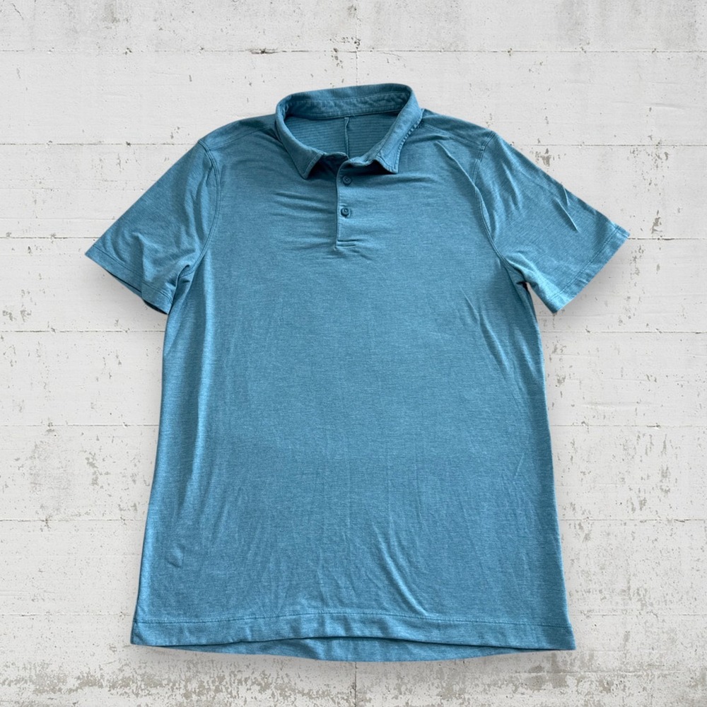 Lululemon Evolution Polo Shirt Mens Sz S Teal Green Heathered Short Sleeve Golf